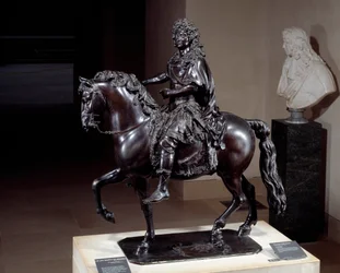 Statua equestre del re Luigi XIV (1638-1715) in bronzo fusa a cera persa. Scultura di François Girardon (1628-1715). XVII secolo. H. 1,02 x 0,98 x 0,5 m, Parigi, Musée du Louvre
