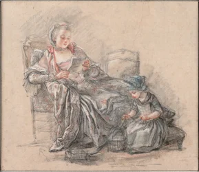 Donna che legge e una ragazza che gioca Marchesa di Pompadour con sua figlia Alexandrine, ca. 1748
