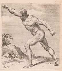 Un uomo nudo che combatte, vista laterale, girato a sinistra [tavola 27]