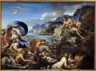 Aci e Galatea La ninfa Galatea e Aci, osservati dal Ciclope Polifemo, geloso del loro amore idilliaco. Secondo le Metamorfosi di Ovidio