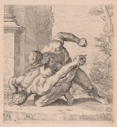 I lottatori Medici, vista laterale, girati a sinistra [tavola 36]
