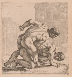 I lottatori Medici, vista laterale, rivolti a destra (tavola 35)