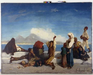 I Lazzaroni, personaggi del popolo napoletano. Vista del Golfo di Napoli