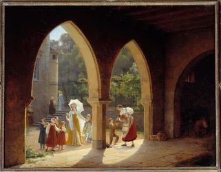 Madame Elisabeth di Francia (1764-1794), sorella di Luigi XVI assistente nella distribuzione del latte nella sua casa a Montreuil vicino a Versailles