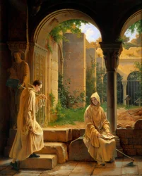 Monaci in un chiostro. Dipinto di Francois Richard Fleury