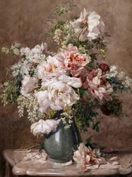 Natura morta di peonie e rose. Dipinto di Francois Rivoire (1842-1919) Collezione privata.