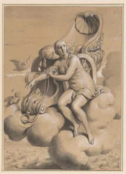 Venere seduta accanto al suo carro tra le nuvole