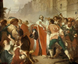 La Guardia dei Sigilli Mathieu Mole (1584-1656) resistente ai faziosi durante il giorno delle barricate durante la Fronda il 27 agosto 1648 (la folla arrabbiata chiede il rilascio di Pierre Broussel arrestato per la sua opposizione alle nuove tasse propo