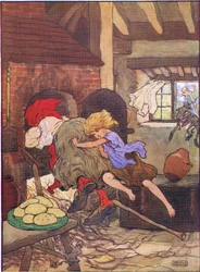 Gretel la spinse rapidamente nel forno, da Hansel e Gretel pubblicato da Blackie & Son Limited, c.1940