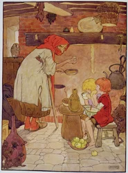 Hansel e Gretel sono nutriti dalla strega, illustrazione da 