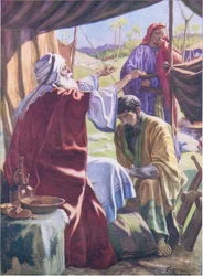 Giacobbe ottiene la benedizione, da Il libro delle immagini della Bibbia pubblicato da Thomas Nelson, c.1950