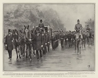 Il funerale del presidente McKinley, il carro funebre lascia la Casa Bianca sotto scorta militare