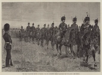 La grande rassegna volontaria a Windsor, la Honourable Artillery Company che marcia davanti alla regina