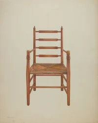 Sedia, pino con seduta in giunco, 1939 circa (gouache su carta)
