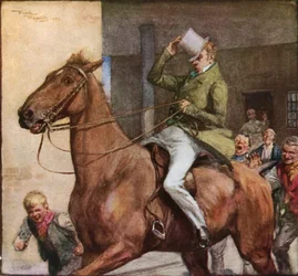 I Pickwickiani partono per Dingley Dell (litografia a colori)