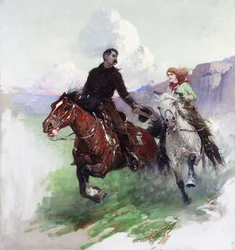 Cavalcando duramente con due pistole