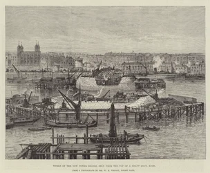 Lavori del nuovo Tower Bridge, visti dalla cima di un pozzo alto 100 piedi