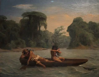 Francese: Deux indiens dans un canoë / Due indiani in canoa