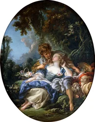 Un pastore e una pastorella in flirt in un paesaggio boscoso, 1761