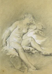Giovane donna nuda seduta, addormentata