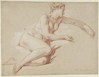 Nudo femminile sdraiato, rivolto a destra