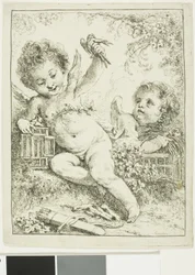 Due putti con un uccello