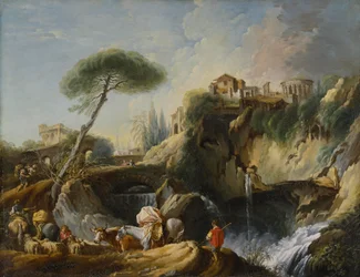 Veduta di Tivoli con il Tempio di Vesta