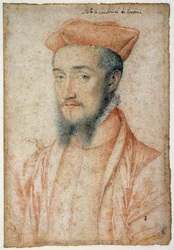Ritratto di Carlo, Cardinale di Lorena (1525-1574). Disegno a sanguigna e pietra nera di François Clouet (1515-1572)