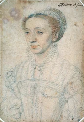 Ritratto di Margherita di Francia, figlia di Francesco I, Duchessa di Savoia (1523 - 1574). Disegno con pietra nera e sanguigna di Francois Clouet (1515-1572)