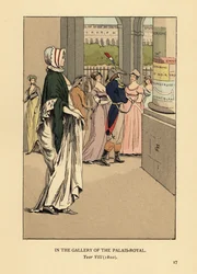 Donna alla moda che passeggia nella galleria del Palais Royal, Parigi, Anno VIII