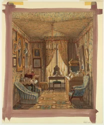 Disegno, Interno di un camerino con soffitto a tenda, 1848