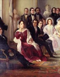 François Andrieux che legge la sua tragedia Junius Brutus nel Foyer della Comédie-Française, 26 maggio 1828, 1847 (dettaglio)