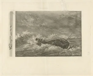 Mare tempestoso con nave che affonda