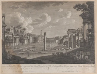 Vista del Campo Vaccino, con il Colosseo sullo sfondo e le rovine del Tempio