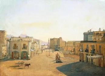 Largo del Castello con la Lanterna dal Molo a Napoli