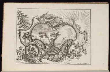 Cartiglio con uccello e sole, Livre de Cartouches Irréguliers (Libro di cartigli irregolari)