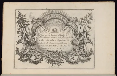 Cartiglio con sole e quattro venti, Livre de Cartouches Reguliers (Libro dei Cartigli Regolari)