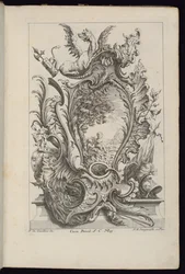 Cartiglio con un drago e trofeo araldico, Livre de Cartouches à divers usages (Libro di cartigli per diversi usi)