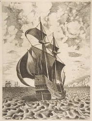 Quattro-mast armed che naviga verso un porto da The Sailing Vessels, 1561-65