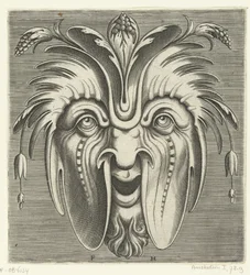 Maschera con guance cadenti e grappoli di bacche nei capelli