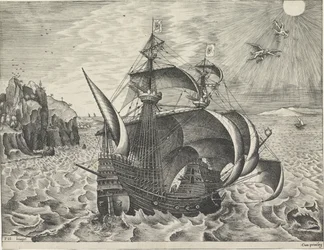 Nave a vela con la caduta di Icaro