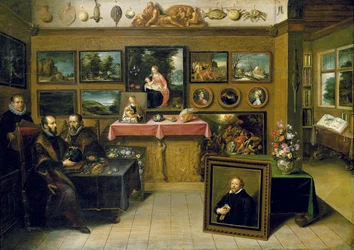 Un gabinetto del collezionista con Abraham Ortelius e Justus Lipsius, 1618
