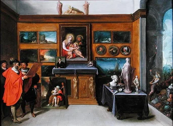 Un interno con una collezione di dipinti
