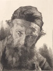 Vecchio uomo barbuto con calotta nera