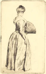 Donna in piedi con un ventaglio