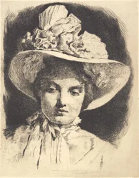 Giovane ragazza, di fronte, con cappello a tesa larga