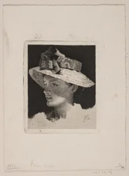 Giovane ragazza con cappello di paglia, profilo a sinistra