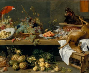 Natura morta con frutta, verdura e selvaggina morta