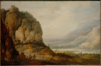 Valle fluviale con città e montagne