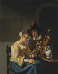 Donna con spartiti e uomo con violino